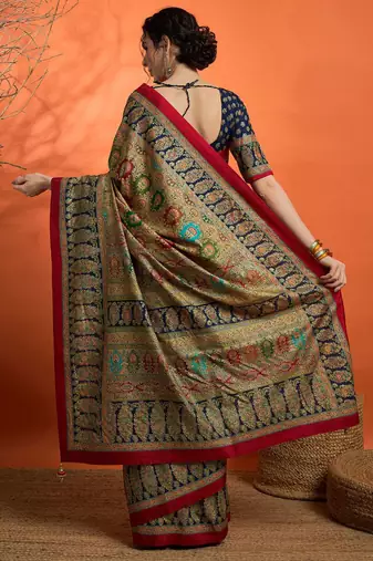 Beige woven design mukaish banarasi saree