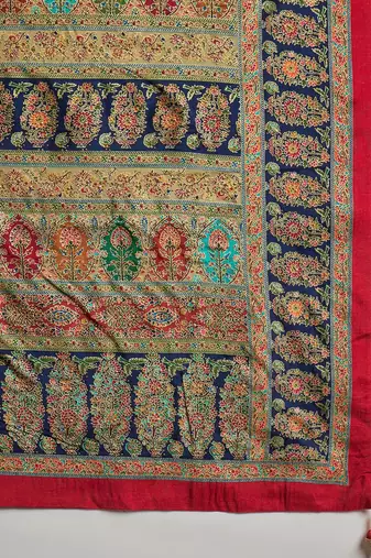 Beige woven design mukaish banarasi saree