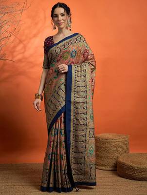 Navy blue woven design banarasi saree 1