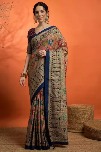 Navy blue woven design banarasi saree