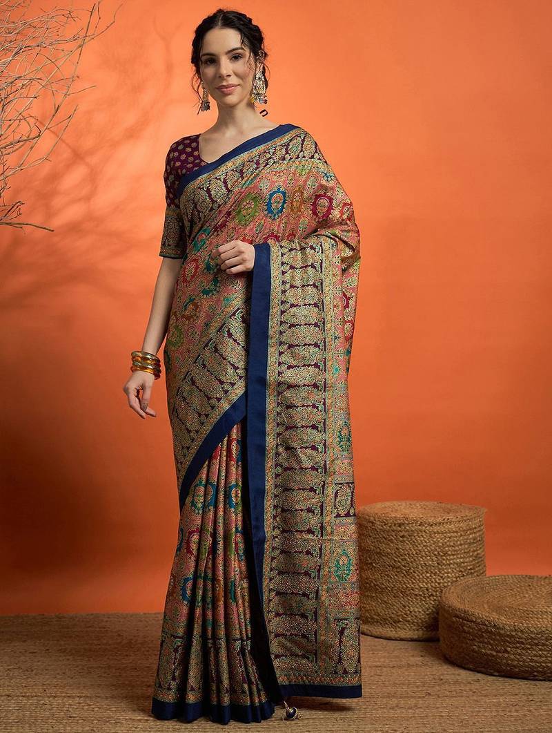 Navy blue woven design banarasi saree