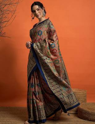 Navy blue woven design banarasi saree 2