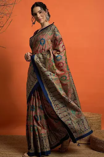Navy blue woven design banarasi saree