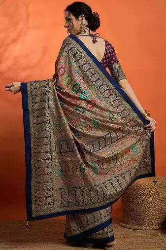 Navy blue woven design banarasi saree