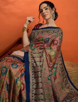 Navy blue woven design banarasi saree 4