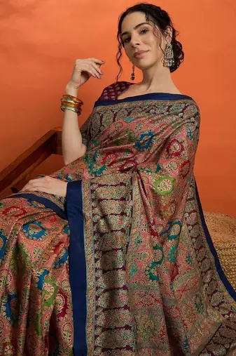 Navy blue woven design banarasi saree