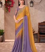 Mustard sequinned  chiffon saree