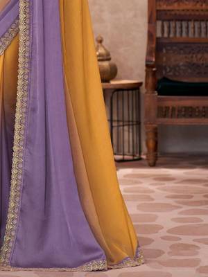 Mustard sequinned  chiffon saree 4