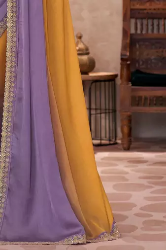 Mustard sequinned  chiffon saree
