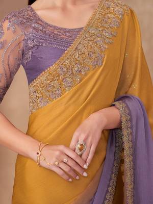 Mustard sequinned  chiffon saree 5