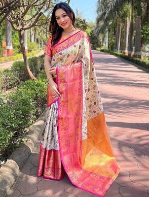 White woven design kanjeevaram saree 1