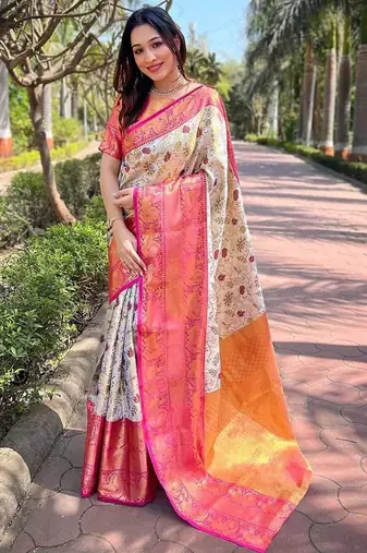 White woven design kanjeevaram saree