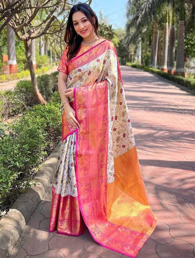 White woven design kanjeevaram saree