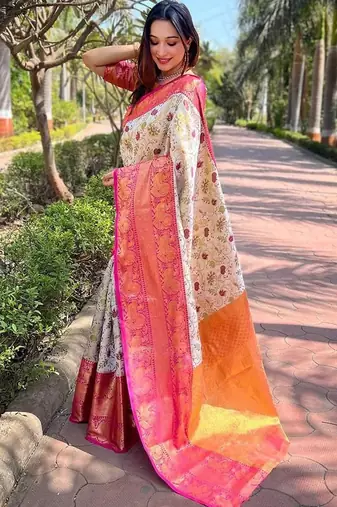 White woven design kanjeevaram saree