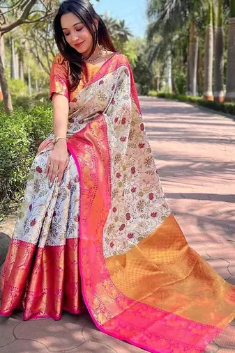 White woven design kanjeevaram saree