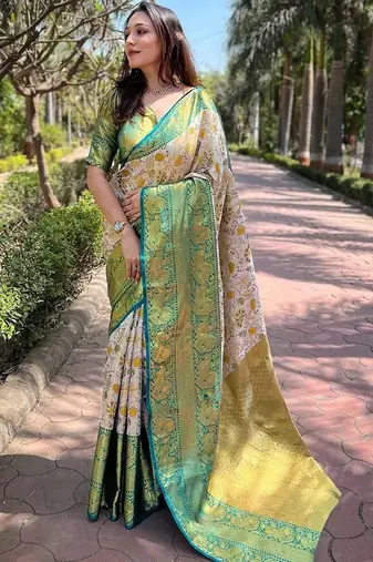 White woven design handloom kanjeevaram saree