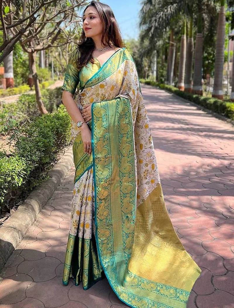 White woven design handloom kanjeevaram saree