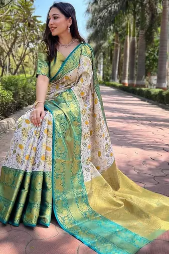 White woven design handloom kanjeevaram saree