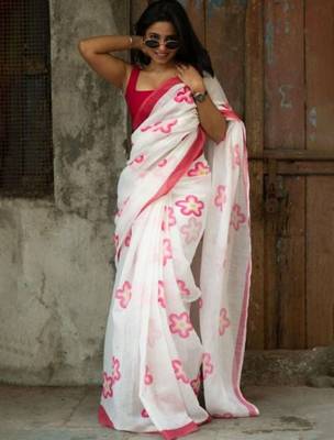 White floral printed saree 2