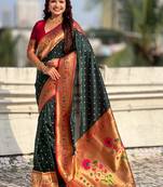 Green woven design zari silk blend handloom paithani saree