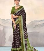 Brown ethnic motifs printed  cotton saree with blouse