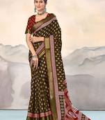 Brown ethnic motifs woven design  cotton saree with unstitched blouse