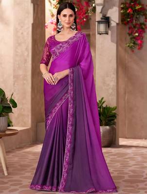 Magenta sequinned saree with unstitched blouse 1