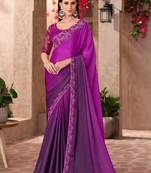 Magenta sequinned saree with unstitched blouse