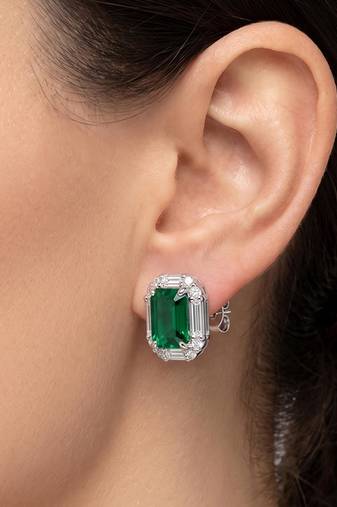 Green fancy stud earrings crystal studded festive casual wear jewelry