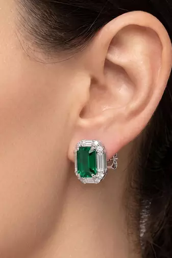 Green fancy stud earrings crystal studded festive casual wear jewelry