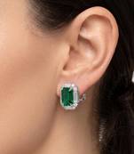 Green fancy stud earrings crystal studded festive casual wear jewelry