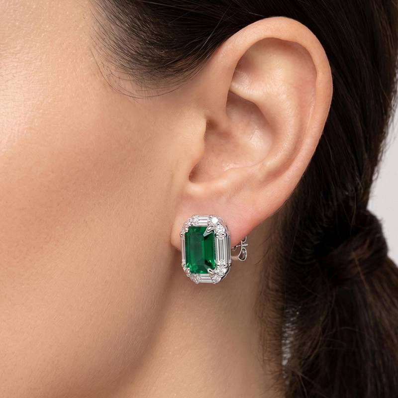 Green fancy stud earrings crystal studded festive casual wear jewelry