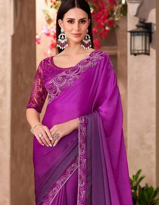 Magenta sequinned saree with unstitched blouse 2