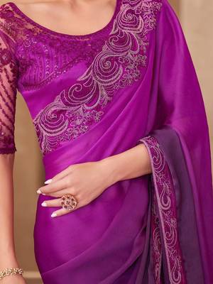 Magenta sequinned saree with unstitched blouse 4
