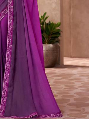 Magenta sequinned saree with unstitched blouse 5