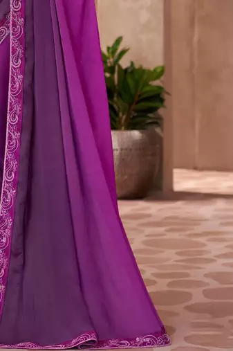 Magenta sequinned saree with unstitched blouse