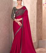 Pink ethnic motifs emroidered sequinned  chiffon saree