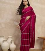 Magenta striped embroidered zari satin saree