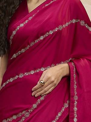 Magenta striped embroidered zari satin saree 5