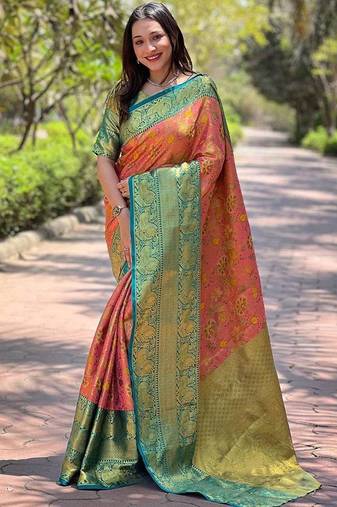 Pink woven design zari kanjeevaram saree