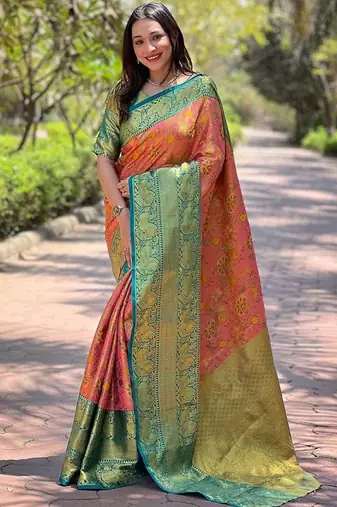 Pink woven design zari kanjeevaram saree