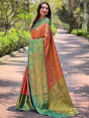 Pink woven design zari kanjeevaram saree 2