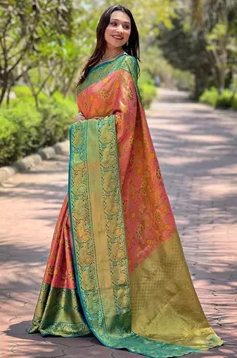 Pink woven design zari kanjeevaram saree
