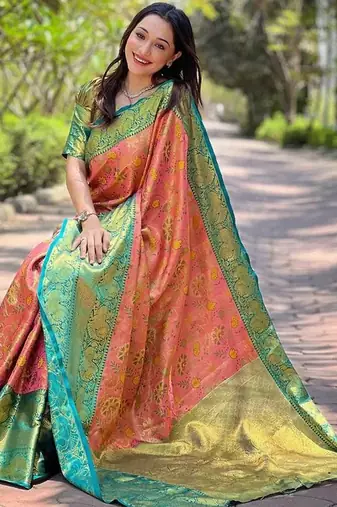 Pink woven design zari kanjeevaram saree