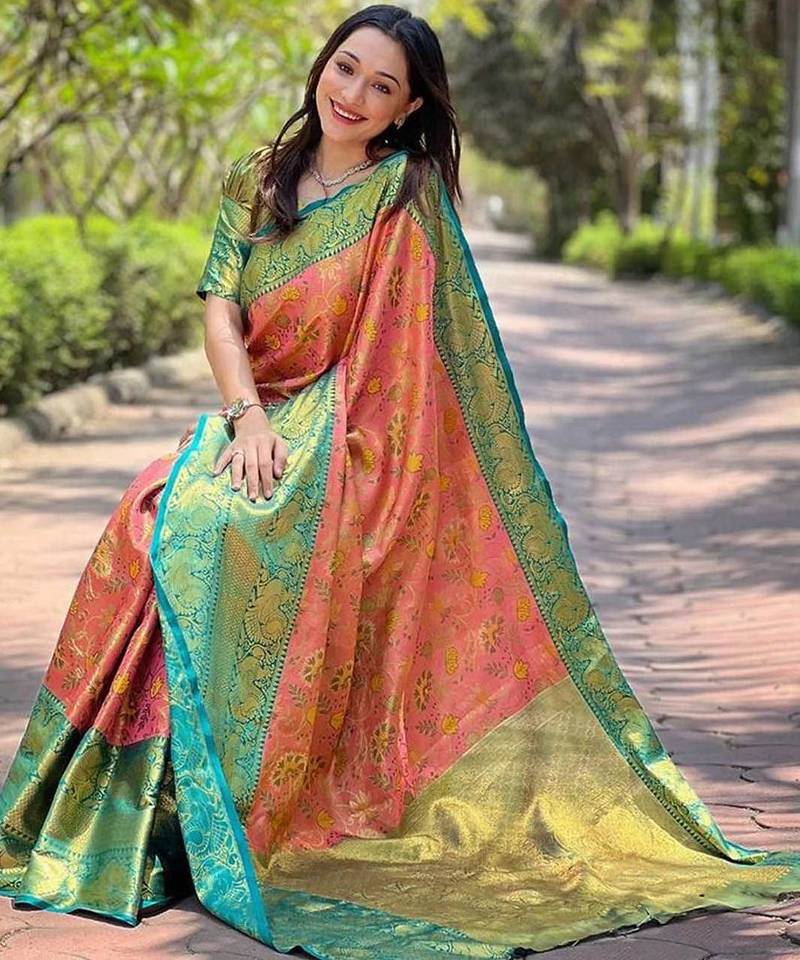 Pink woven design zari kanjeevaram saree