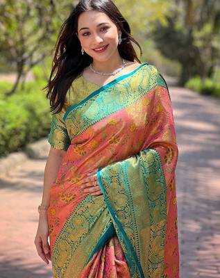 Pink woven design zari kanjeevaram saree 4