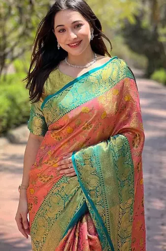 Pink woven design zari kanjeevaram saree