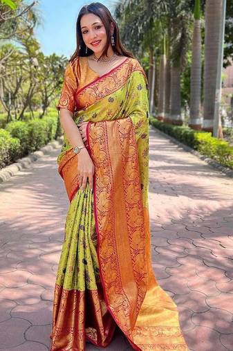 Green woven design zari kanjeevaram saree
