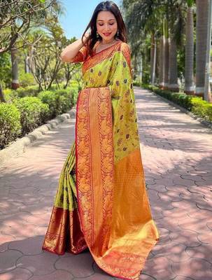 Green woven design zari kanjeevaram saree 2