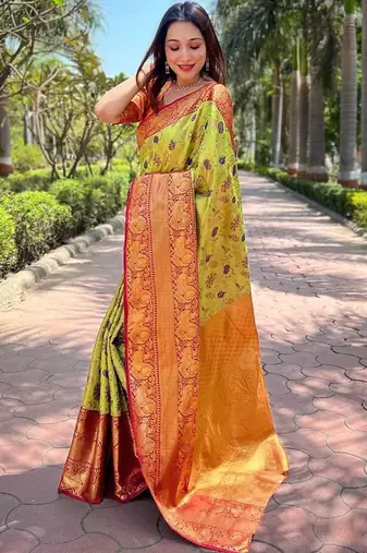 Green woven design zari kanjeevaram saree